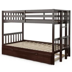 Costway Twin Over Twin Pull-Out Bunk Bed With Trundle Wooden Ladder WhiteEspresso 19 Costway Twin Over Twin Pull-Out Bunk Bed With Trundle Wooden Ladder WhiteEspresso -Baxton Furniture Store GUEST 52ba82d7 75f8 4573 a847 dac286792309