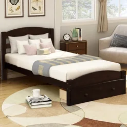 Twin Size Wood Platform Bed Frame With Storage Drawer And Slat Support-ModernLuxe -Baxton Furniture Store GUEST 5329e812 9ea6 456e 9621 3f9298435434