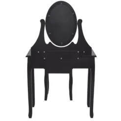 Tangkula Mirrored Dressing Table Wooden Vanity Makeup Unit W/ Cushioned Stool