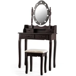 Costway Makeup Vanity Dressing Table Set W/10 Dimmable Bulbs Cushioned Stool -Baxton Furniture Store GUEST 53d3c5a3 1daa 4335 83a2 2a52433740fa