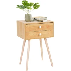 Costway Mid Century Modern 2 Drawers Nightstand In Natural Sofa Side Table End Table -Baxton Furniture Store GUEST 53d839ca 86b9 440a 97d4 6d392b8dc77d