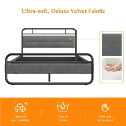 Yaheetech Metal Platform Bed Frame With Velvet Upholstered Headboard -Baxton Furniture Store GUEST 53e0e481 1a52 439f 88c6 6d5d29c64565