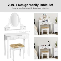 Costway Vanity Table Dressing Table 5 Make Up Table Stool -Baxton Furniture Store GUEST 53fffcbf beb3 490e 92aa b6e0fefca3a6