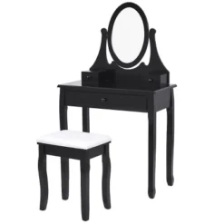 Tangkula Mirrored Dressing Table Wooden Vanity Makeup Unit W/ Cushioned Stool -Baxton Furniture Store GUEST 5559260f 86d5 4be4 affd a2ab098a1b65