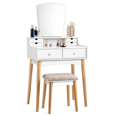 Costway Vanity Table 6 Dressing Table Cushioned Stool Makeup Table 5 Costway Vanity Table 6 Dressing Table Cushioned Stool Makeup Table - Image 3