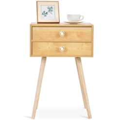 Costway Mid Century Modern 2 Drawers Nightstand In Natural Sofa Side Table End Table -Baxton Furniture Store GUEST 575de5ad ac62 4f7e a863 120cd6a8942a