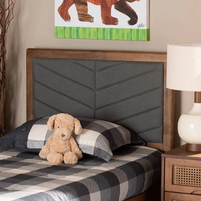 Twin Iden Fabric Upholstered Wood Headboard Dark Gray/Walnut Brown - Baxton Studio 5 Twin Iden Fabric Upholstered Wood Headboard Dark Gray/Walnut Brown - Baxton Studio - Image 3