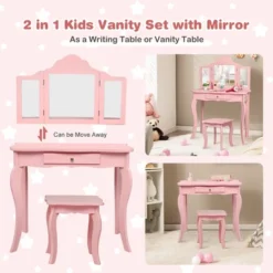 Costway Kids Vanity Table & Stool Princess Dressing Make Up Play Set For Girls Pink -Baxton Furniture Store GUEST 57e9bbb6 5ba1 45e1 a4c8 aa0d81b7074f