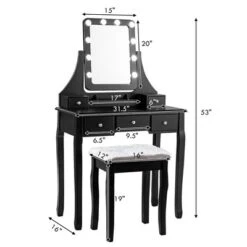 Costway Vanity Dressing Table Set W/ 10 Dimmable Bulbs Touch Switch Cushion Stool WhiteBlackBrown -Baxton Furniture Store GUEST 5a3608b8 46b1 473e b4d6 6d425074fa00