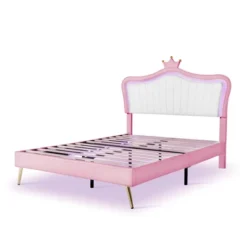 Queen/Full Size Upholstered Platform Bed Frame With LED Lights, Princess Bed With Crown Headboard-ModernLuxe -Baxton Furniture Store GUEST 5b339237 3f57 4a83 b457 e38919fdf837