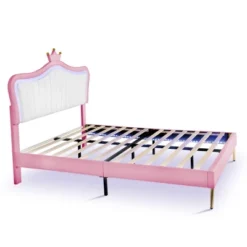 Queen/Full Size Upholstered Platform Bed Frame With LED Lights, Princess Bed With Crown Headboard-ModernLuxe -Baxton Furniture Store GUEST 5b623768 b872 4cae 892b a4c72df4064b