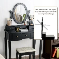 Costway Vanity Set Makeup Dressing Table W/5 Drawers 12 LED Bulb Black 14 Costway Vanity Set Makeup Dressing Table W/5 Drawers 12 LED Bulb Black -Baxton Furniture Store GUEST 5b658183 e301 4324 a17a b428ad902e3d