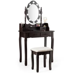 Costway Makeup Vanity Dressing Table Set W/10 Dimmable Bulbs Cushioned Stool -Baxton Furniture Store GUEST 5c21d327 bacd 45ff b147 2985021d46df