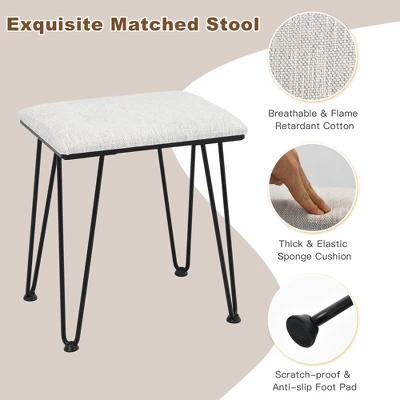 Costway Industrial Vanity Makeup Dressing Table Padded Stool Set 3-Color Lighted Mirror 10 Costway Industrial Vanity Makeup Dressing Table Padded Stool Set 3-Color Lighted Mirror - Image 8