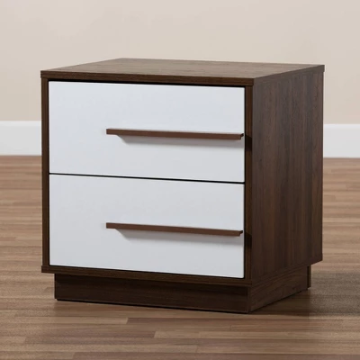 Mette Walnut Finished Wood Nightstand White - Baxton Studio 4 Mette Walnut Finished Wood Nightstand White - Baxton Studio - Image 2