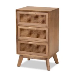 Baden Wood With Rattan 3 Drawer Nightstand Walnut Brown - Baxton Studio -Baxton Furniture Store GUEST 5e5273af f811 4885 8bbb 8726730e2fd3