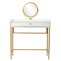 Randburg Vanity Table With Mirror White/Gold - Aiden Lane -Baxton Furniture Store GUEST 5e946b7c d2dc 4daa 9e75 6d3be1eebdd1
