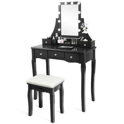 Costway Vanity Dressing Table Set W/Removable Box &10 Dimmable Bulbs Touch Switch 3 Costway Vanity Dressing Table Set W/Removable Box &10 Dimmable Bulbs Touch Switch