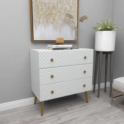 Modern 3 Drawer Wooden Chest White - Olivia & May 6 Modern 3 Drawer Wooden Chest White - Olivia & May - Image 5