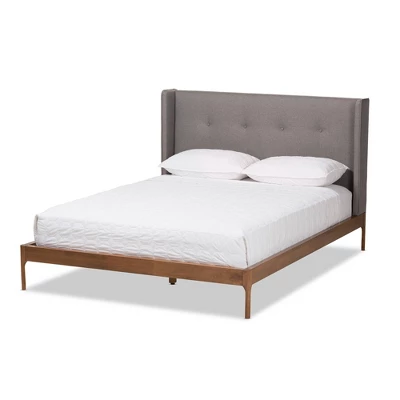 Brooklyn Mid Century Modern Walnut Wood Fabric Upholstered Platform Bed - Baxton Studio 11 Brooklyn Mid Century Modern Walnut Wood Fabric Upholstered Platform Bed - Baxton Studio - Image 9