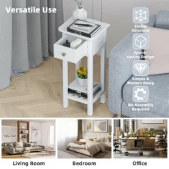 Costway 2 Tier End Bedside Sofa Side Table With Drawer Shelf Acacia Wood Nightstand White -Baxton Furniture Store GUEST 6100f083 b14b 4978 b56a 0bd8976e0434