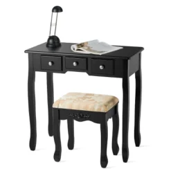 Tangkula Vanity Table Set W/ 360° Rotating Oval Mirror & Drawers Black/White -Baxton Furniture Store GUEST 6211ae4f ec63 4320 ad76 9ce43df94fe4