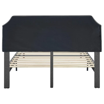 BIKAHOM Upholstered Platform Bed With Button Tufted Headboard, Dark Grey 4 BIKAHOM Upholstered Platform Bed With Button Tufted Headboard, Dark Grey - Image 2