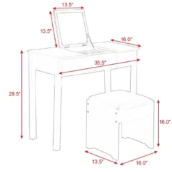 Costway Black Vanity Dressing Table Furniture Stool Storage Box