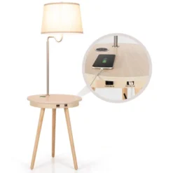 Costway End Table Lamp Bedside Nightstand Lighting With Wireless Charger NaturalCoffee -Baxton Furniture Store GUEST 651dec51 300f 4e57 97ff dc71985bf7ea