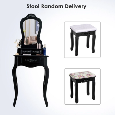 Costway Vanity Wood Makeup Dressing Table Stool Jewelry Desk Black 3 Costway Vanity Wood Makeup Dressing Table Stool Jewelry Desk Black