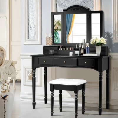 Costway 7 Drawers Vanity Set Dressing Table W/ Tri-Folding Mirror 4 Costway 7 Drawers Vanity Set Dressing Table W/ Tri-Folding Mirror - Image 2
