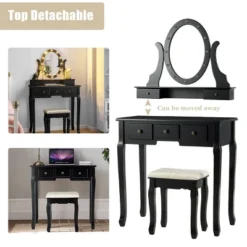 Costway Vanity Set Makeup Dressing Table W/5 Drawers 12 LED Bulb Black 16 Costway Vanity Set Makeup Dressing Table W/5 Drawers 12 LED Bulb Black -Baxton Furniture Store GUEST 68872b9e 0e07 4dc0 9777 ddec59c01a86