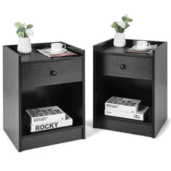 Costway Set Of 2 Nightstand With Drawer Cabinet End Side Table Raised Top -Baxton Furniture Store GUEST 689a3ab4 14bd 4afa 9c24 1dd45eb835c9