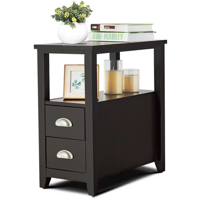 Costway End Table Space-Saving Rectangular Bedside Table W/ 2 Drawers & Shelf Espress 10 Costway End Table Space-Saving Rectangular Bedside Table W/ 2 Drawers & Shelf Espress - Image 8