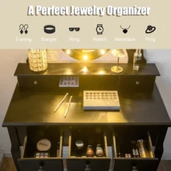 Costway Vanity Set Makeup Dressing Table W/5 Drawers 12 LED Bulb Black 15 Costway Vanity Set Makeup Dressing Table W/5 Drawers 12 LED Bulb Black -Baxton Furniture Store GUEST 68b79d0e 2592 4d43 977e 1c13c4b0b98c