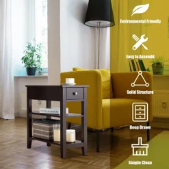 Costway 2 PCS 3Tier Nightstand Bedside Side End Table W/Double Shelves Brown -Baxton Furniture Store GUEST 6947d41c 08ed 4a43 ae46 a671a381cb81