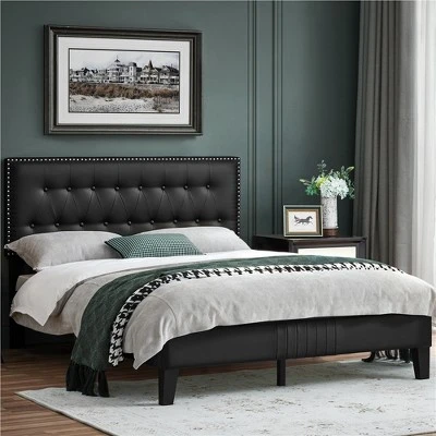 Yaheetech Upholstered Bed Frame With Button-Tufted Headboard 3 Yaheetech Upholstered Bed Frame With Button-Tufted Headboard