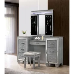 2pc Mallery Vanity Set With Stool Silver - HOMES: Inside + Out -Baxton Furniture Store GUEST 69d228ee f11a 4910 b1ae 020b1005486c