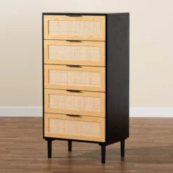Maureen Wood And Rattan 5 Drawer Storage Chest Espresso/Natural Brown - Baxton Studio -Baxton Furniture Store GUEST 6a7f4239 4c40 4cd9 9a98 d6ec18d2f86c