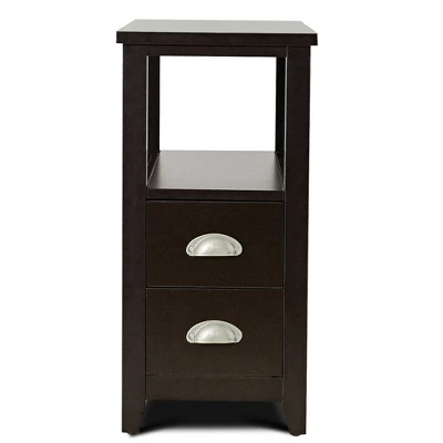 Costway End Table Space-Saving Rectangular Bedside Table W/ 2 Drawers & Shelf Espress 11 Costway End Table Space-Saving Rectangular Bedside Table W/ 2 Drawers & Shelf Espress - Image 9