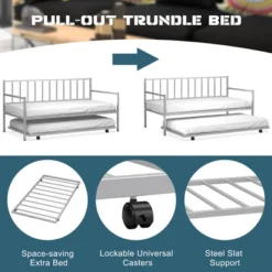 Costway Twin Metal Daybed With Roll Out Trundle Heavy Duty Frame Sofa Bed Set -Baxton Furniture Store GUEST 6b67bcb9 ee91 47d2 abf2 44879e5cc84a