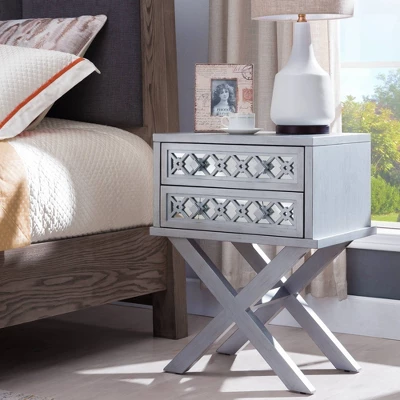 Mirrored Diamond Filigree X Base Nightstand/Table Silver Leaf - Leick Home 3 Mirrored Diamond Filigree X Base Nightstand/Table Silver Leaf - Leick Home