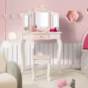 Costway Kid Vanity Set Wooden Makeup Table Stool Tri-Folding Mirror Zebra-Stripe Pink -Baxton Furniture Store GUEST 6c20f929 9851 468d 980f 2e35a93db1a2