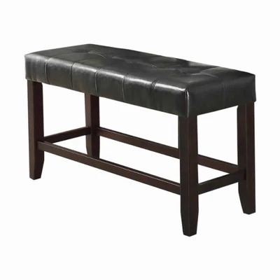 Wood Based High Bench With Tufted Seat Black/Brown - Benzara 4 Wood Based High Bench With Tufted Seat Black/Brown - Benzara - Image 2