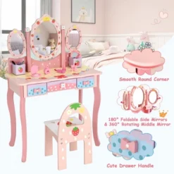 Costway Kids Vanity Princess Makeup Dressing Table Chair Set W/ Tri-fold Mirror Pink 17 Costway Kids Vanity Princess Makeup Dressing Table Chair Set W/ Tri-fold Mirror Pink -Baxton Furniture Store GUEST 6c6e5203 8577 4ba8 a462 5f1baaefc94a