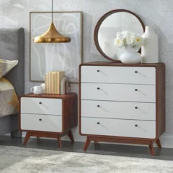 Cassie Mid-Century Modern Nightstand Walnut/White - Buylateral -Baxton Furniture Store GUEST 6dedaa84 3554 4f14 a7f5 a53330c49d7a