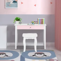 Costway Kids Vanity Set Princess Makeup Dressing Play Table Set W/Mirror White Pink -Baxton Furniture Store GUEST 6ee985af 3cff 496d bbd1 534f36e8a71e