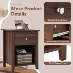 Costway 2 PCS Nightstand Side Table With Drawer Open Shelf For Living Room Bedroom Walnut/Brown 17 Costway 2 PCS Nightstand Side Table With Drawer Open Shelf For Living Room Bedroom Walnut/Brown -Baxton Furniture Store GUEST 721d92fd 1201 4ad2 ba9f 997695183318