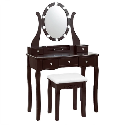 Tangkula Vanity Table Makeup Dresser Desk W/LED Light Drawers & Stool Black/Brown/White 11 Tangkula Vanity Table Makeup Dresser Desk W/LED Light Drawers & Stool Black/Brown/White - Image 9