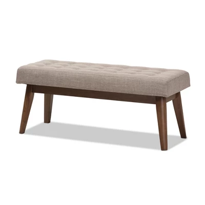 Elia Mid Century Modern Walnut Wood Fabric Button Tufted Bench - Baxton Studio 12 Elia Mid Century Modern Walnut Wood Fabric Button Tufted Bench - Baxton Studio - Image 10